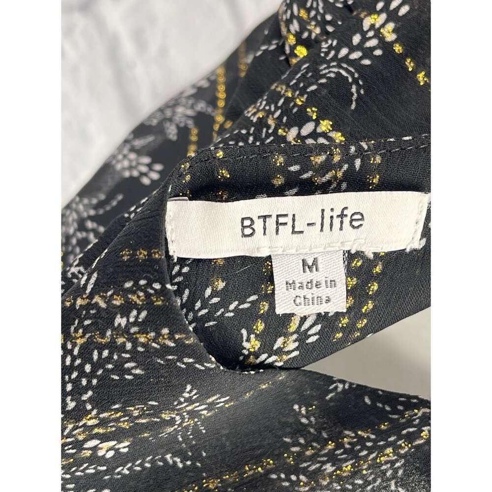 BTFL-LIFE Women's Black Metallic Floral Print Long Sleeve Wrap Maxi Dress Medium - Picture 5 of 7